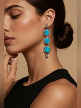 Freida Rothman Turquoise Dangle Earrings.  3”